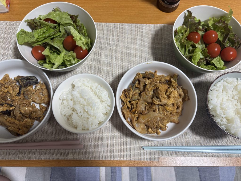 ナスと豚肉と卵炒め